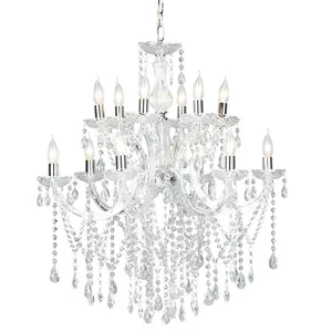 Modern Nordic Style 2-Layer Large Crystal Pendant Lamp Acrylic Chrome Chandelier Rectangular Ceiling for Home