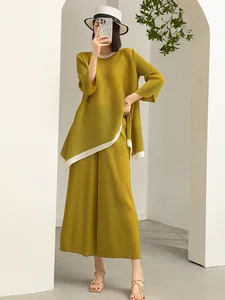 Miyake Pleated 2026 New Design Spring Wear Fashion Solid Color Women's  Suit 2-Piece Set Daily Wear
