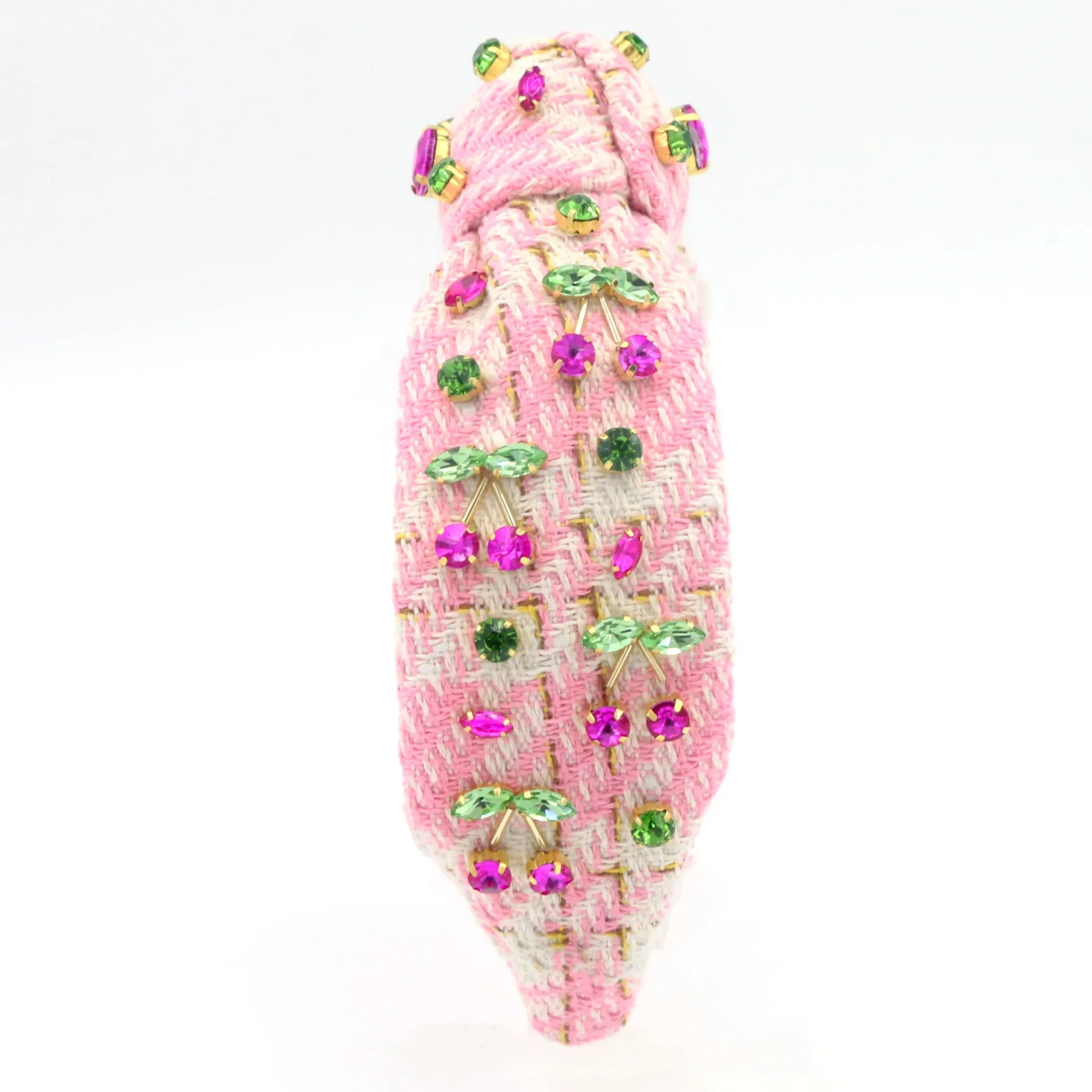 Luxury New Pink Tweed Fabric with Bling Crystal Hair Hands Arranged in