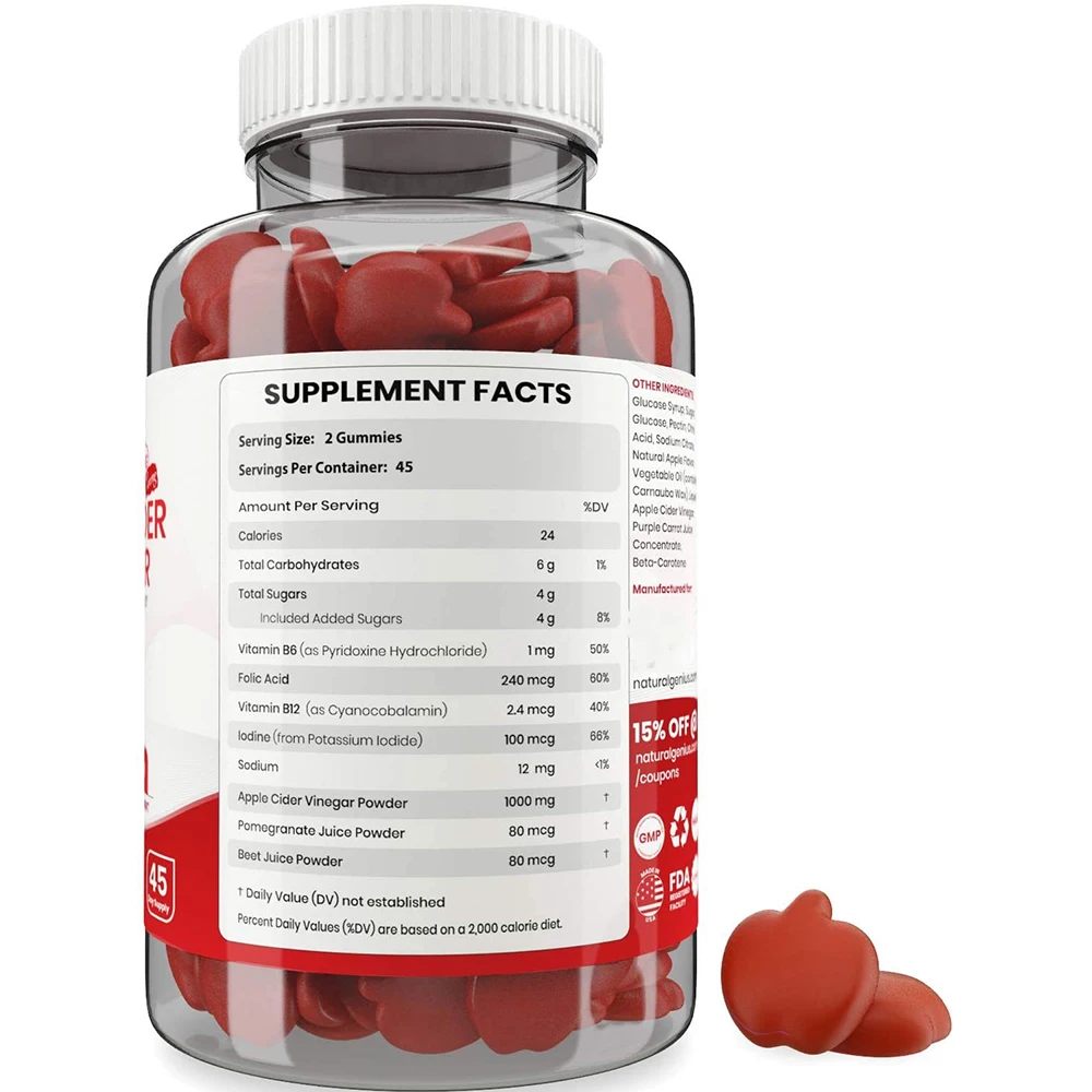 
 Натуральная Органическая добавка для веганов, жевательные резинки для похудения, без сахара, яблочный сидр, уксус, Жевательная лента с частной этикеткой  