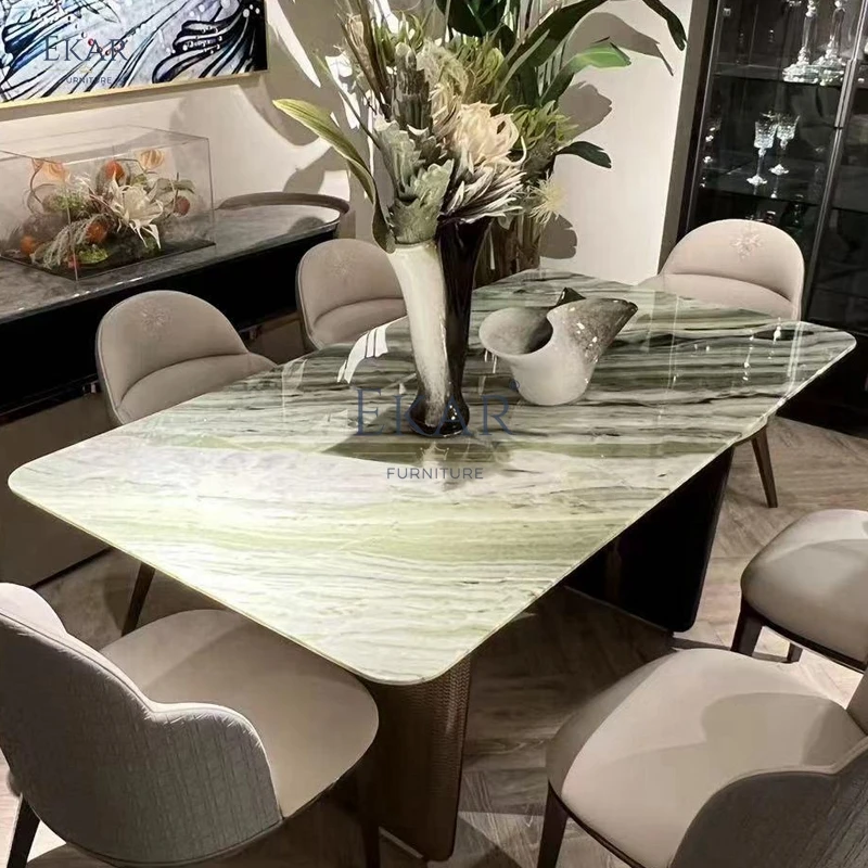 product new design modern brushed champagne gold hardware material restaurant dining table-65