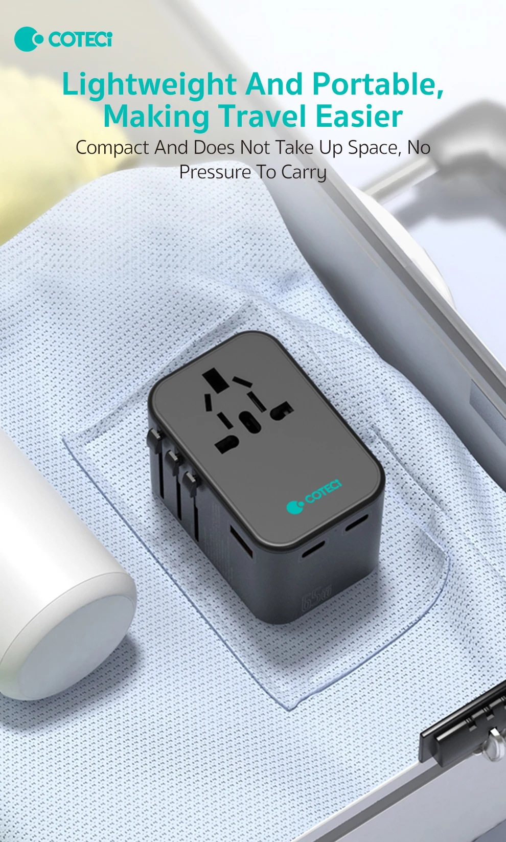 COTECi 65W Fast Charge Gallium Nitride (GAN) Travel Charger Multi-Country Universal Socket US UK EU PD Multifunctional Laptop