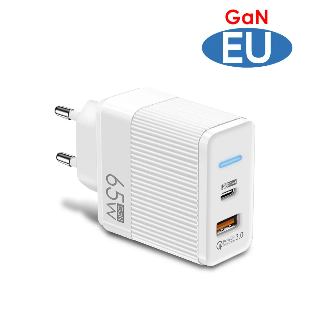 GaN 65W High Speed PD Fast Charging Adapter for Mobile Phone Laptop Tablet Wall USB Type C Wall Charger Power Supply Adapter