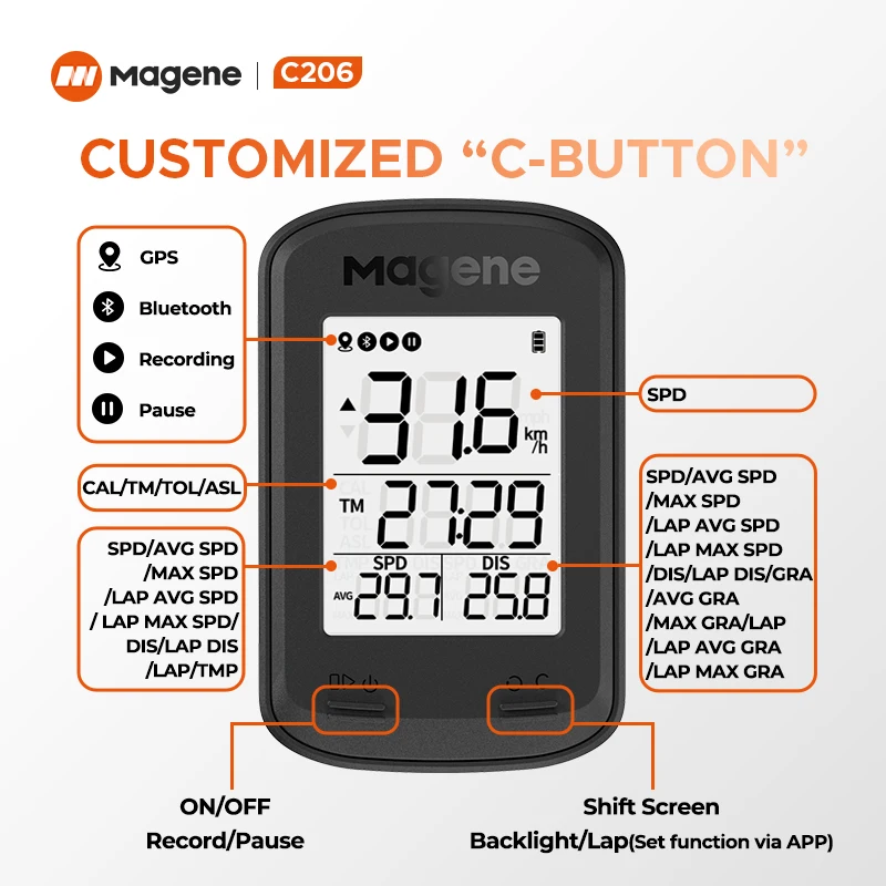 Magene C206 GPS Bicycle Computer Wireless Speedometer Road MTB Bike BLE Cycling Counter