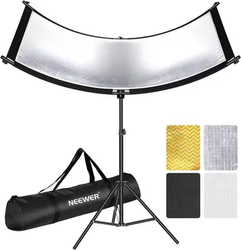 Neewer Clamshell Light Reflector Diffuser with 2M Light Stand and Carrying Bag 155*61cm Photography Curved Lighting Reflector