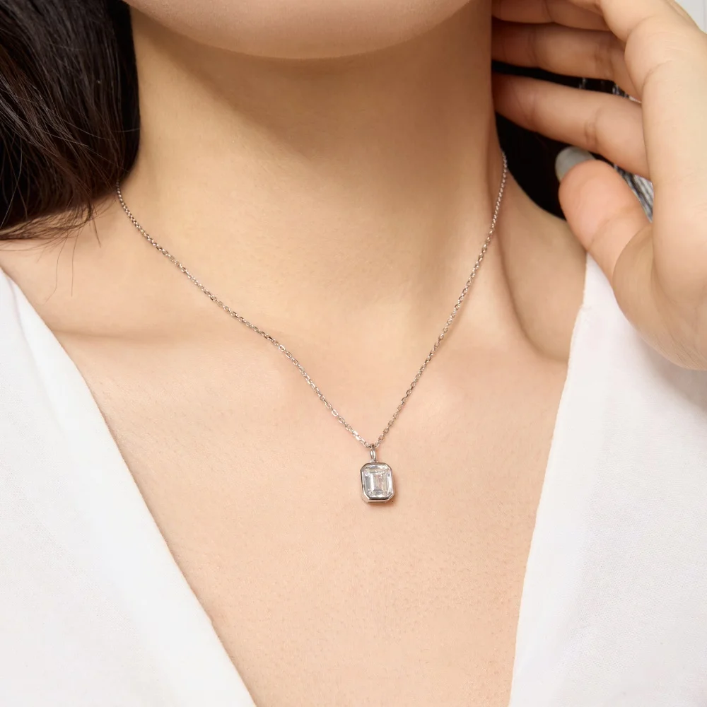 KAKODIY Fine Design Fine Jewelry 925 Sterling Silver Solitaire 3ct 5A Cubic Zirconia Baguette Pendant Necklace for Everyday Wear detail 8