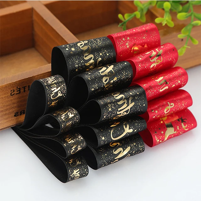black Grosgrain ribbon foil gold logo stamping happy birthday ribbon gift packaging