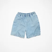 Basic Washed Light Blue Elastic Waist Boys Knee Length Denim Shorts Jorts