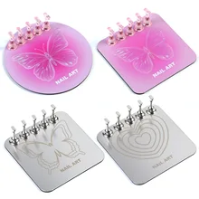 Pink Butterfly Nail Holder 6Pcs/Set Nail Tip Practice Stand Aurora Base Full Magnetic Holder Tray Nail Art Salon Practice