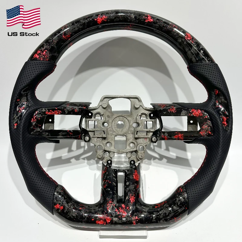 Forged Carbon Steering Wheel for Ford Mustang 2015-2023 – Red Accents, Thumb Grips