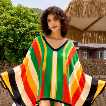 New fashionable Stripe Short Beach Kaftan High Quality Sundress Cover Up loose Dress