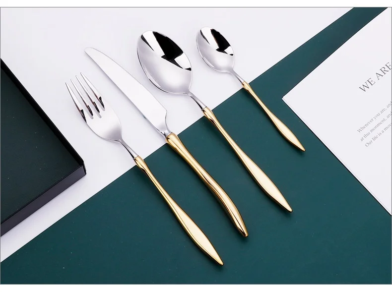 New Hot Sale Light Luxury 304 Stainless Steel Cutlery Knife Fork Spoon Dessert Spoon Set Silverware Wedding Flatware Set