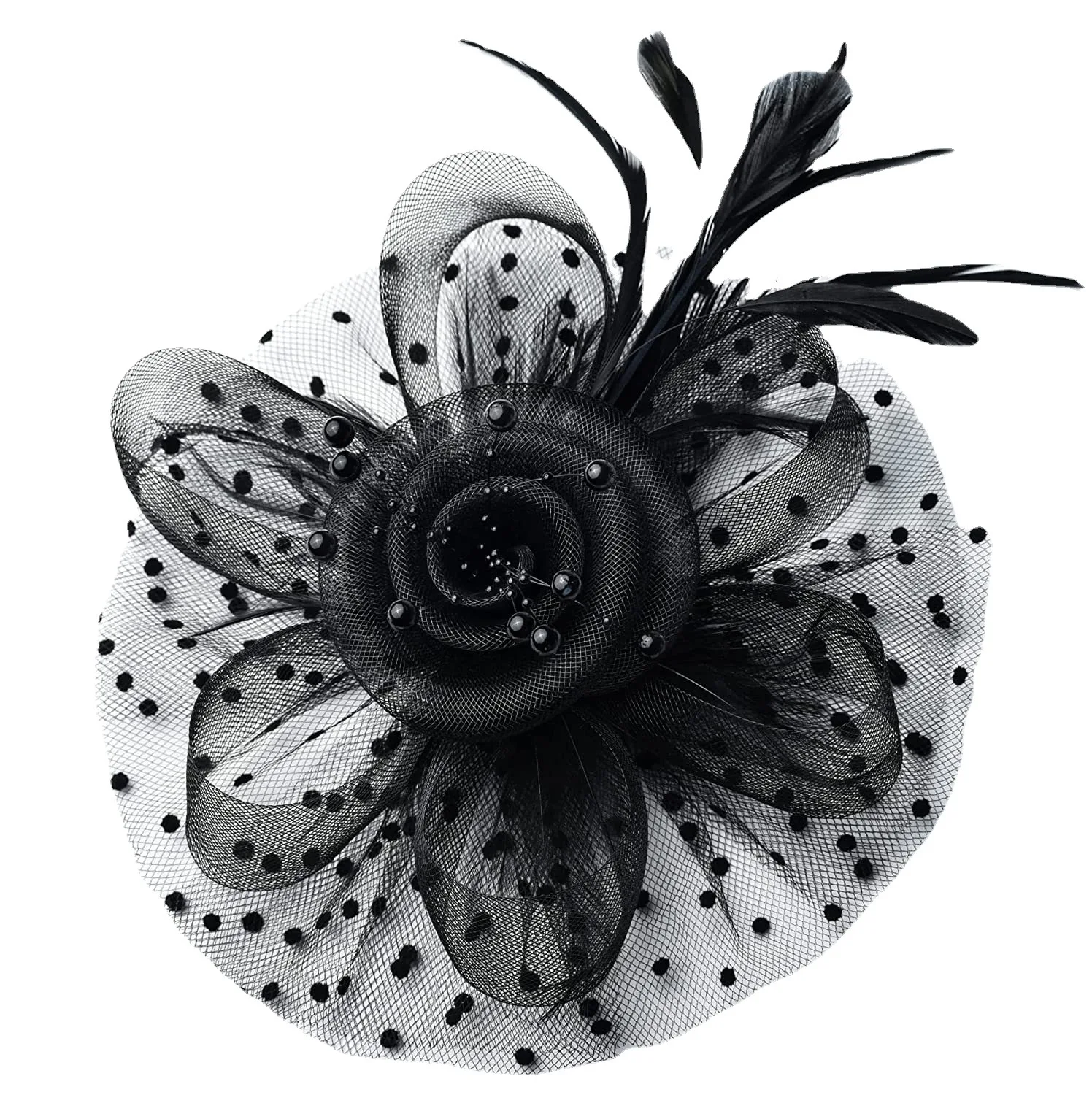 5194 Floral Feather Headwear Organza Clip Fascinators Bride Bridesmaid Cream Floral Feather Wedding Fascinator main image 3