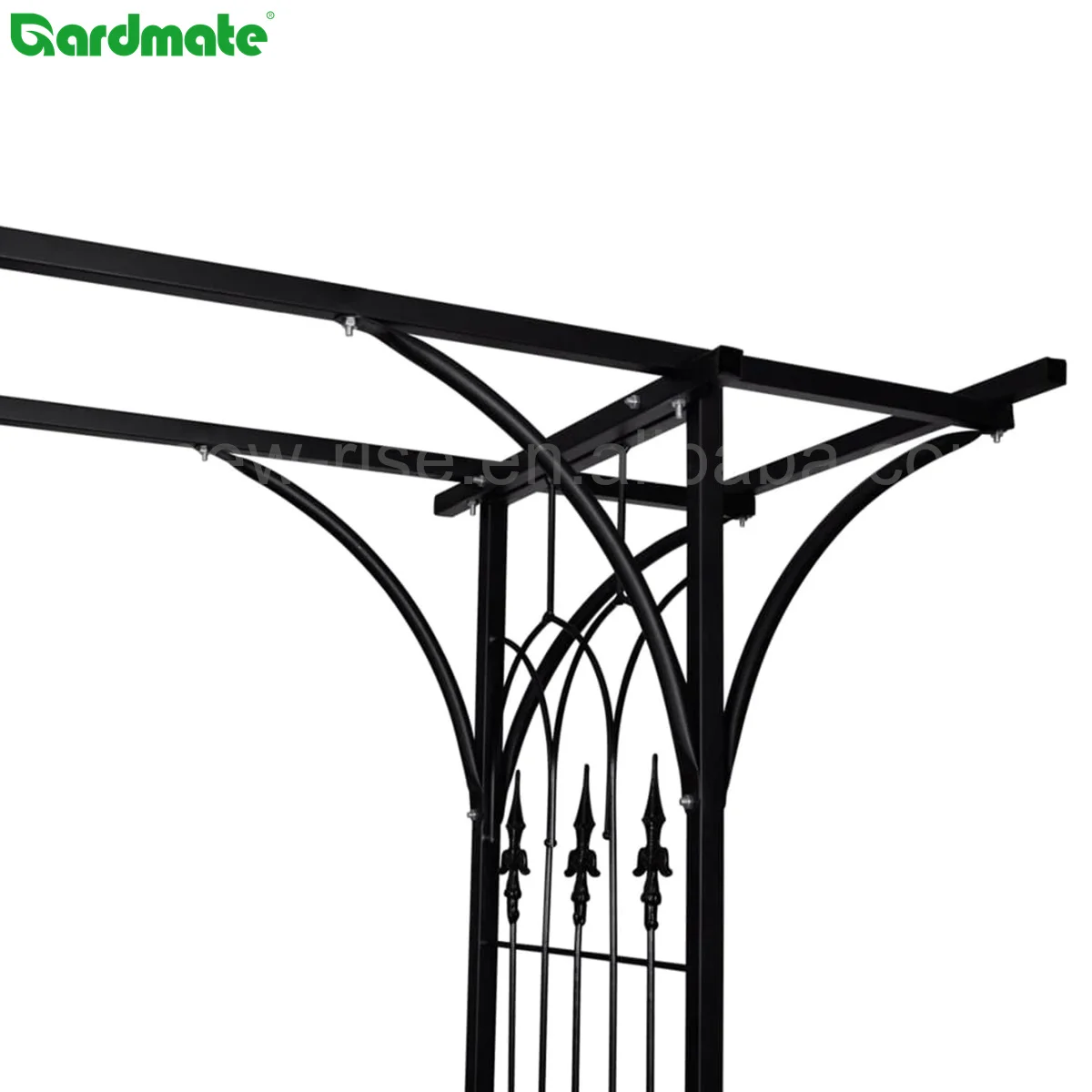 Metal Fleur De Lys Garden Arbour Style Arch With 4pcs Ground Spikes