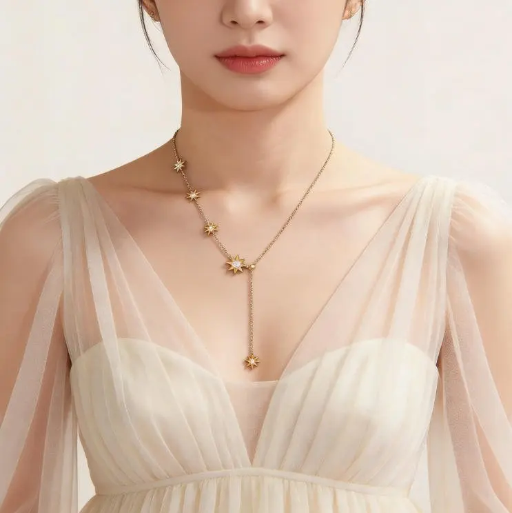 Gold Plated Zircon Y Lariat Necklace - Sunflower Design