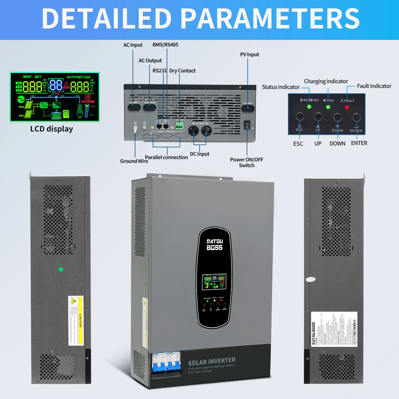 EU Auf Lager 6,2 kW 48 V reine Sinuswelle MPPT Datouboss einphasige Solar-Wechselrichter-Hybrid-Solarwechselrichter_voghion.com