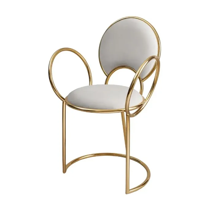 Unique Design Delicate Loop Armrests Accent Chair Brass Finish Stainless Steel Dining Chair for Living Room Dining Room