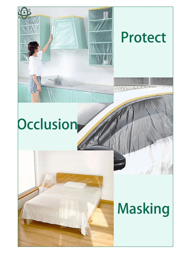 HXJDAM Masking Film With Adhesive Tape, 300 Cm X 20 M Painter's Masking Film (Pack Of 3), Self-Adhesive Painter's Film With Adhesive Tape For Painting Car Walls, UV Protection (Gold Tape - View #5