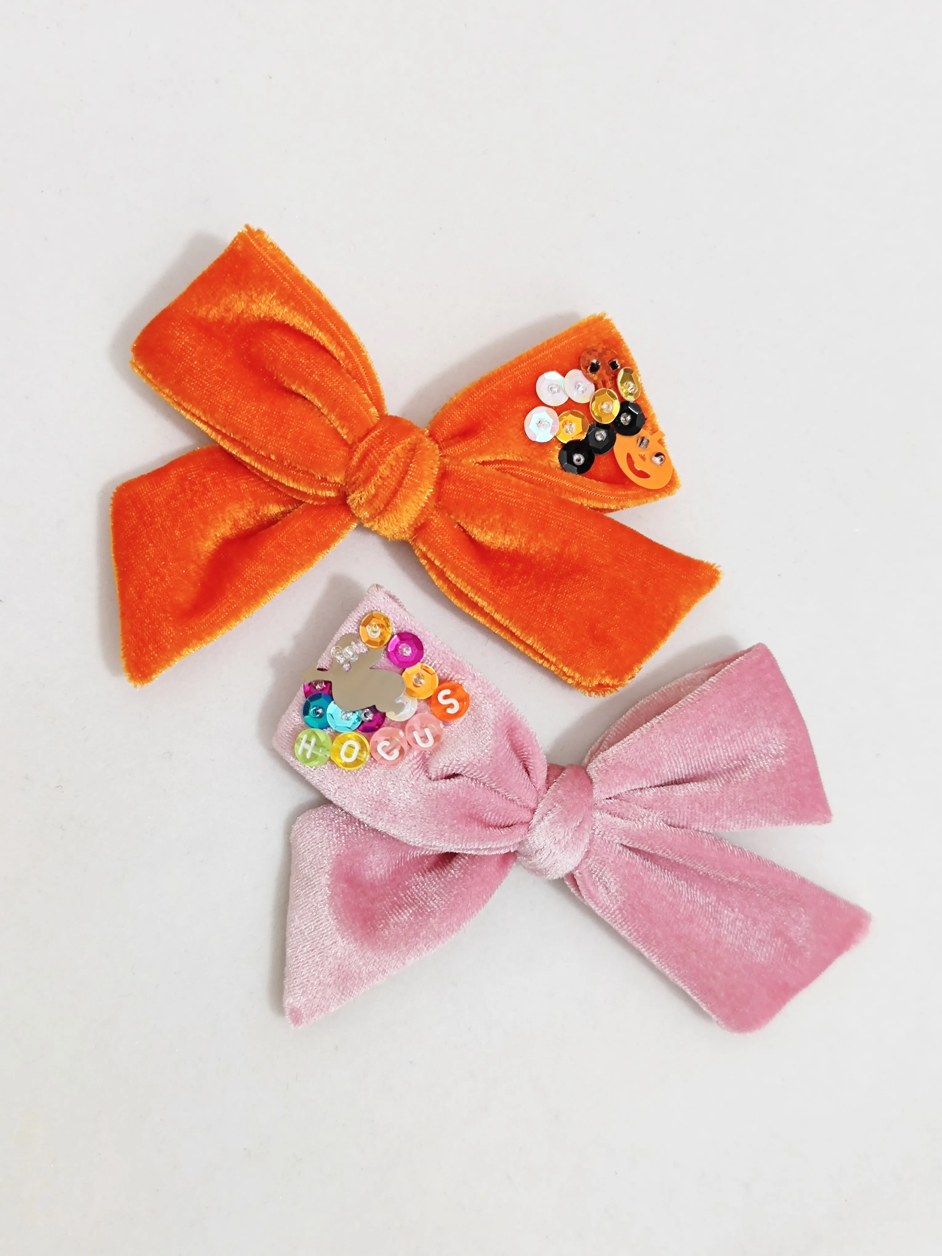 Velvet Halloween Style Embroidery Sequins Pumpkin Bat Wheel Hair Clips