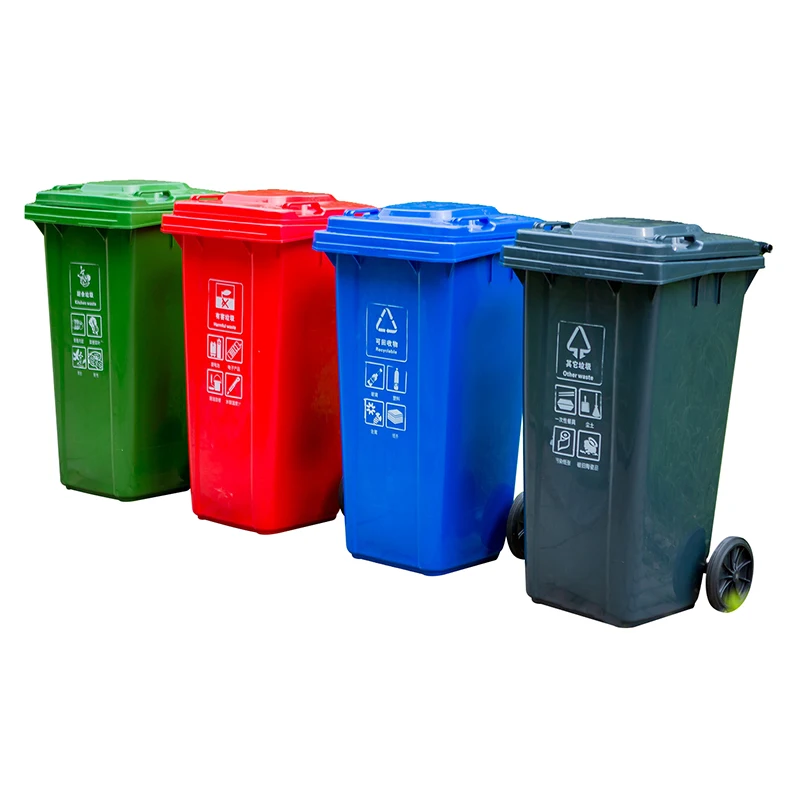 customized logo color street  360/240L hdpe plastic rectangle trash bins waste bin whit wheel