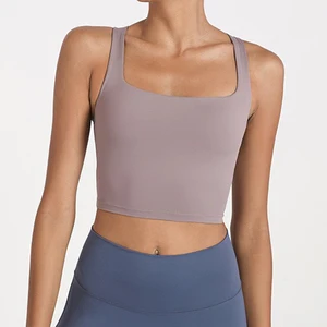 Custom High Quality Quick Dry Soft Solid Color Stretchy Yoga  High Impact Shockproof Padded Cross-back Sports Top Women