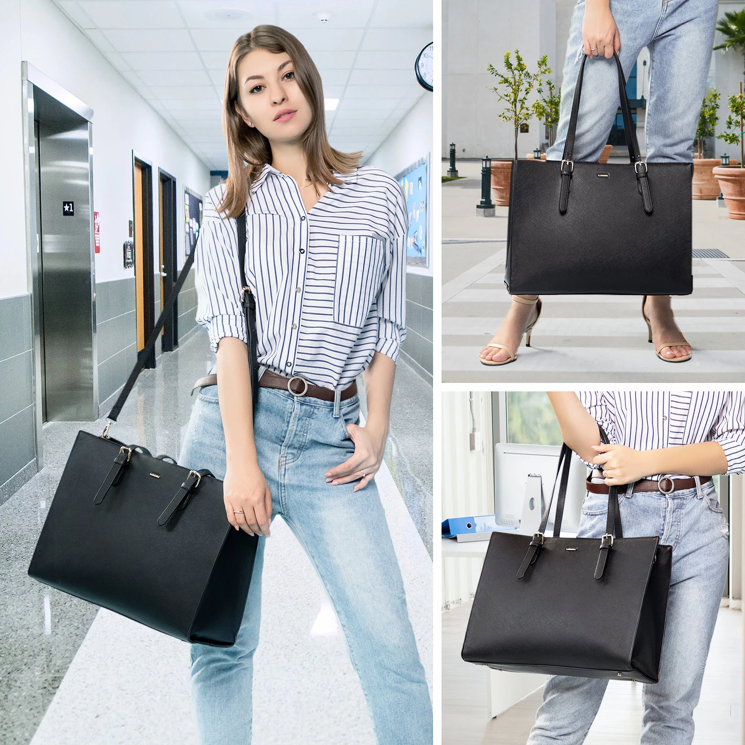 LOVEVOOK 2PCs Set 15.6 Inch Computer Handbags Large Capacity Business Work Briefcase for Office Lady Laptop Tote Bag for Women