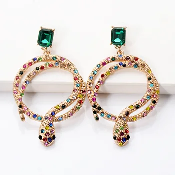 Alloy New personality studded diamond rhinestone long snake earrings