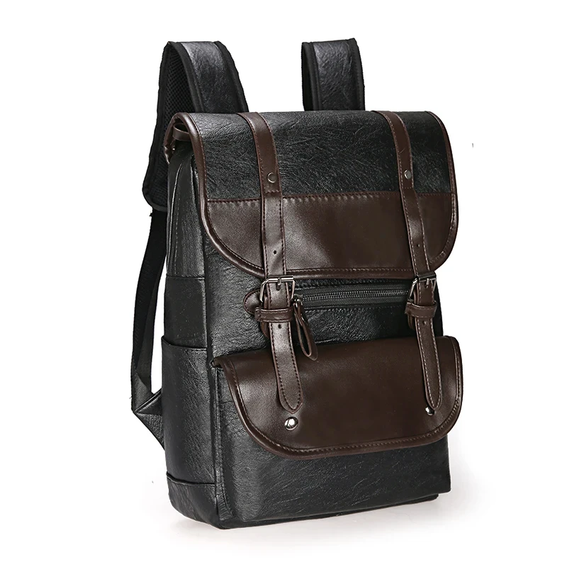 16.5-Inch Fashion PU Leather Laptop Backpack Men Retro Schoolbag Large Capacity Books Waterproof Mochilas Patchwork Teenagers