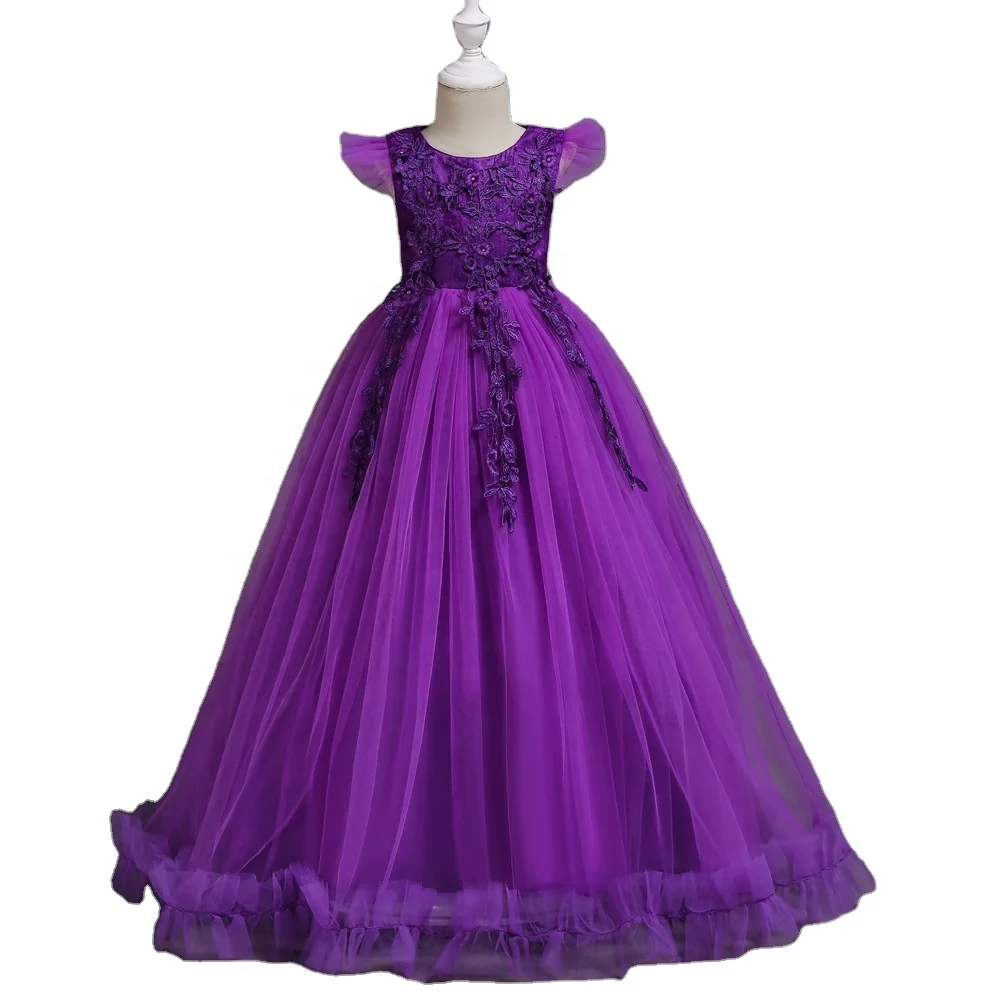 Аппликация платья для девочек держащих букет невесты; Детское Нарядное вечернее длинное платье в пол детской вечеринки честь Дня Рождения костюм рождественской вечеринки; Бальное