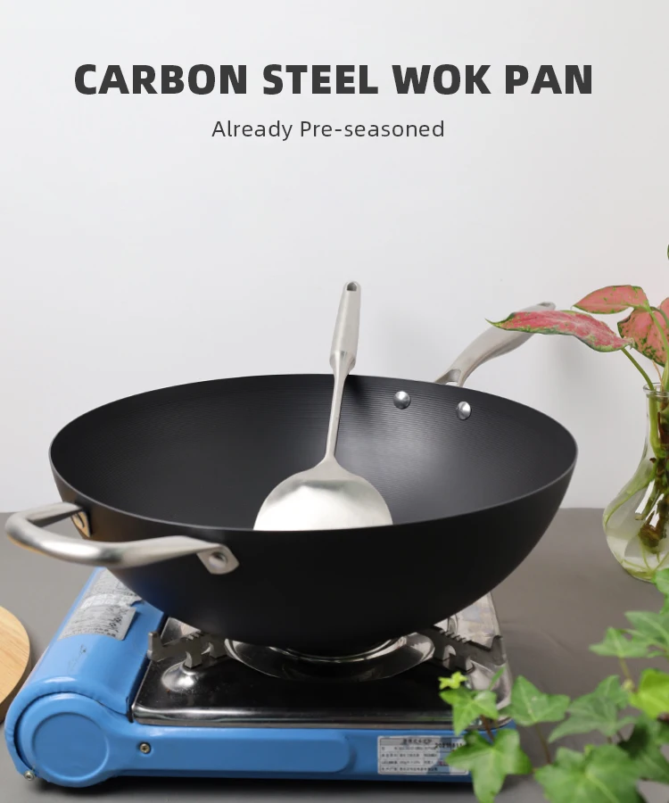 Wholesale Hammered Flat Bottom Wok Pan Carbon Steel Wok Set Without Pot