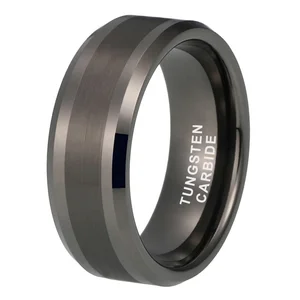 Coolstyle Jewelry 8mm Wholesale Fashion Engagement Wedding Band Beveled Edges Gunmetal Tungsten Carbide Ring for Men Women