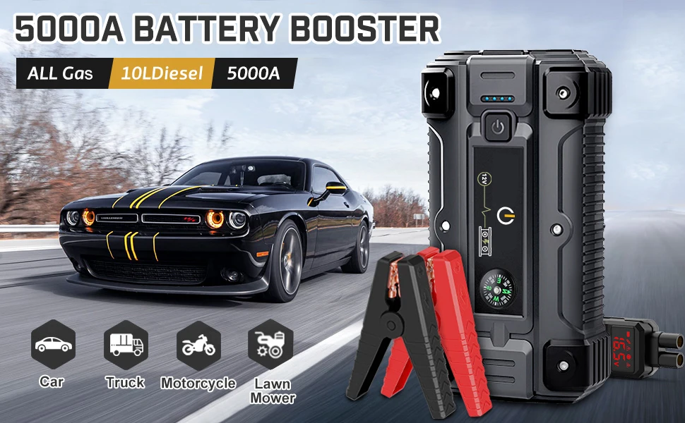 Car Jump Starter 5000a Peak 26800mah Up To All Gas Or 10l Diesel Engine ...