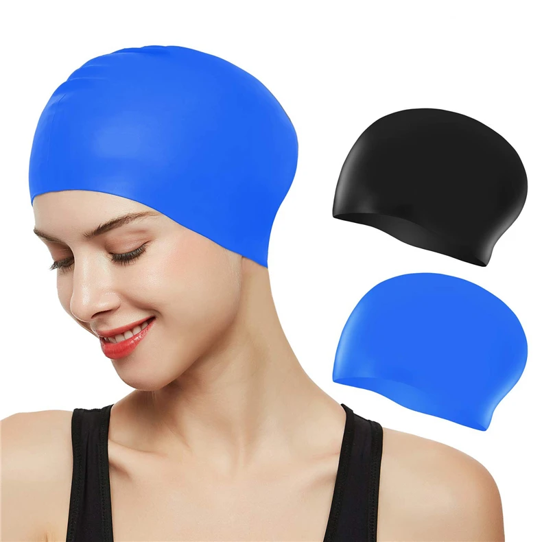 Women Swimming Caps Silicone Long Hair Girls Waterproof Swimming Cap Ear Cup 