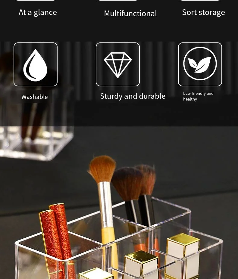 Transparent dresser acrylic makeup brush storage case Crystal Eyebrow pencil display case Stationery storage rack details