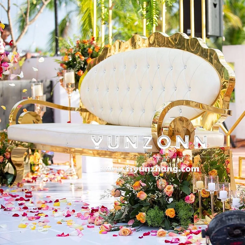 Gold Stainless Steel Sun Flower Back Sofa with Customizable Size for Living Room and Hotel