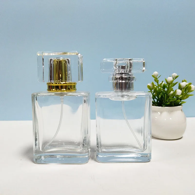 Free Sample Luxury Woman Fashion 30ml 50ml Heavy Square Spray Clear Black Glass Perfume Atomizer Oil Bottle 50 ML Wholesale