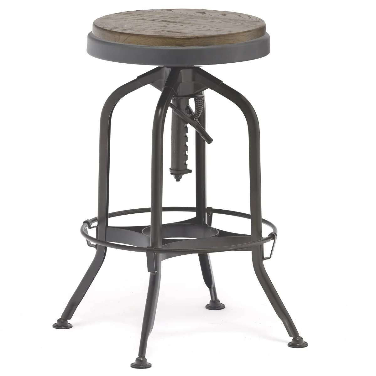 adjustable metal stool with wood seat
