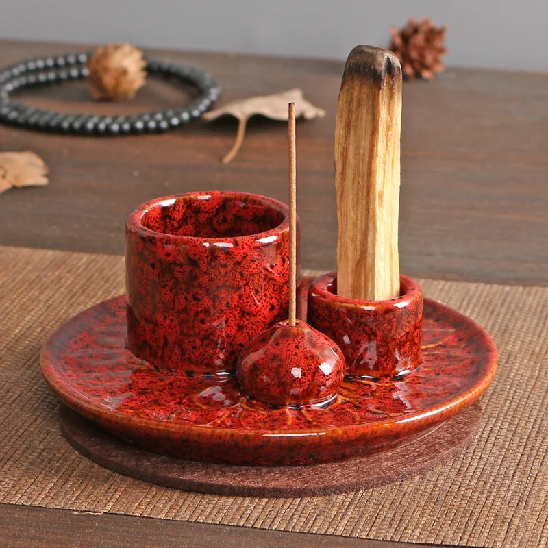 3 in 1 loto Palo Santo bastoncini di incenso titolare di legno grezzo naturale strisce bianco salvia porta incenso bruciatore vassoio sbavatura