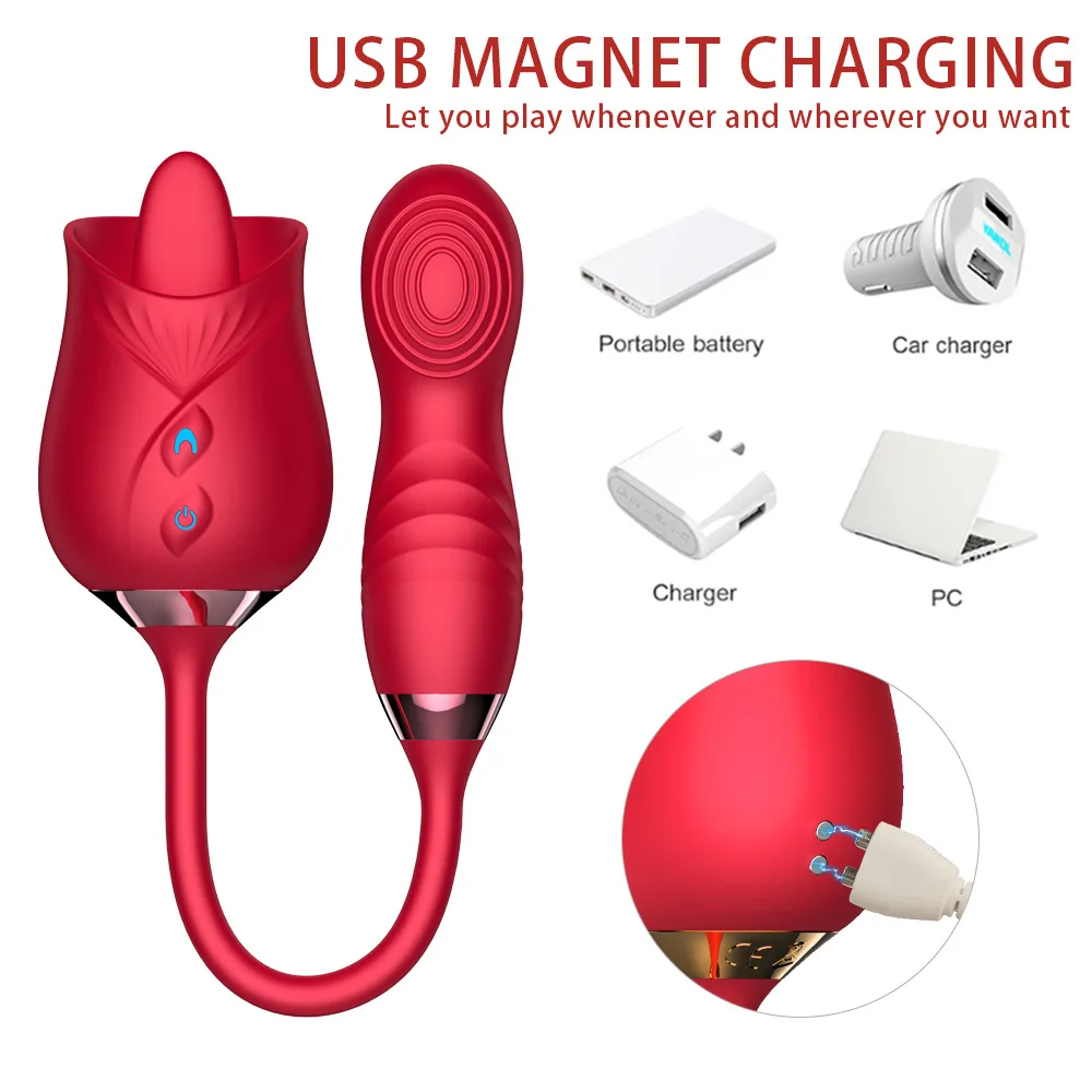 Rose Egg Adult Sex Toy Vibrating Vibrator Extend Rose Dildo Love Egg  Masturbator Stem Rose Flower 2 in 1 Licking Vibrator