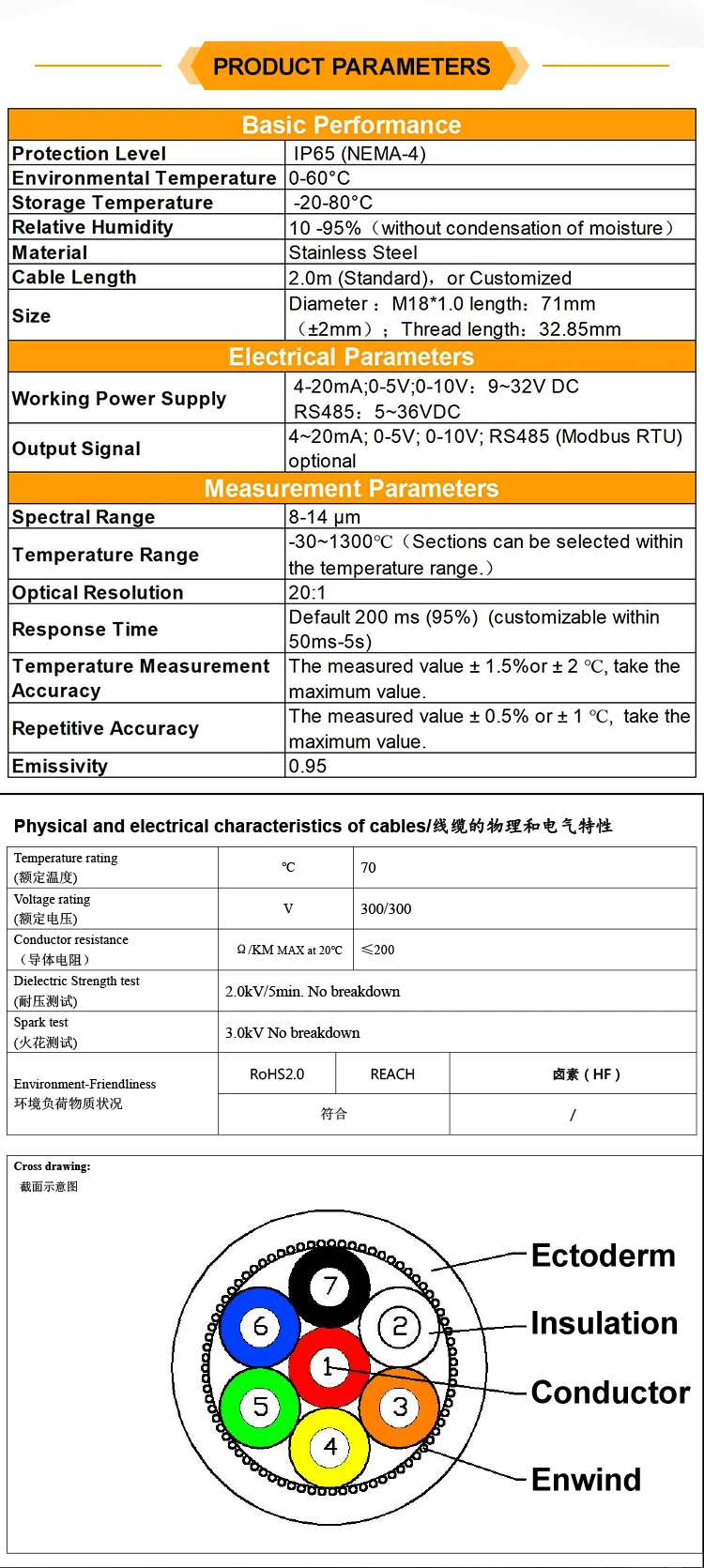 KASINTON JSD10AS 0-100℃ 4-20mA Used In Textile Pharmaceutical Glass Infrared Temperature Sensor supplier