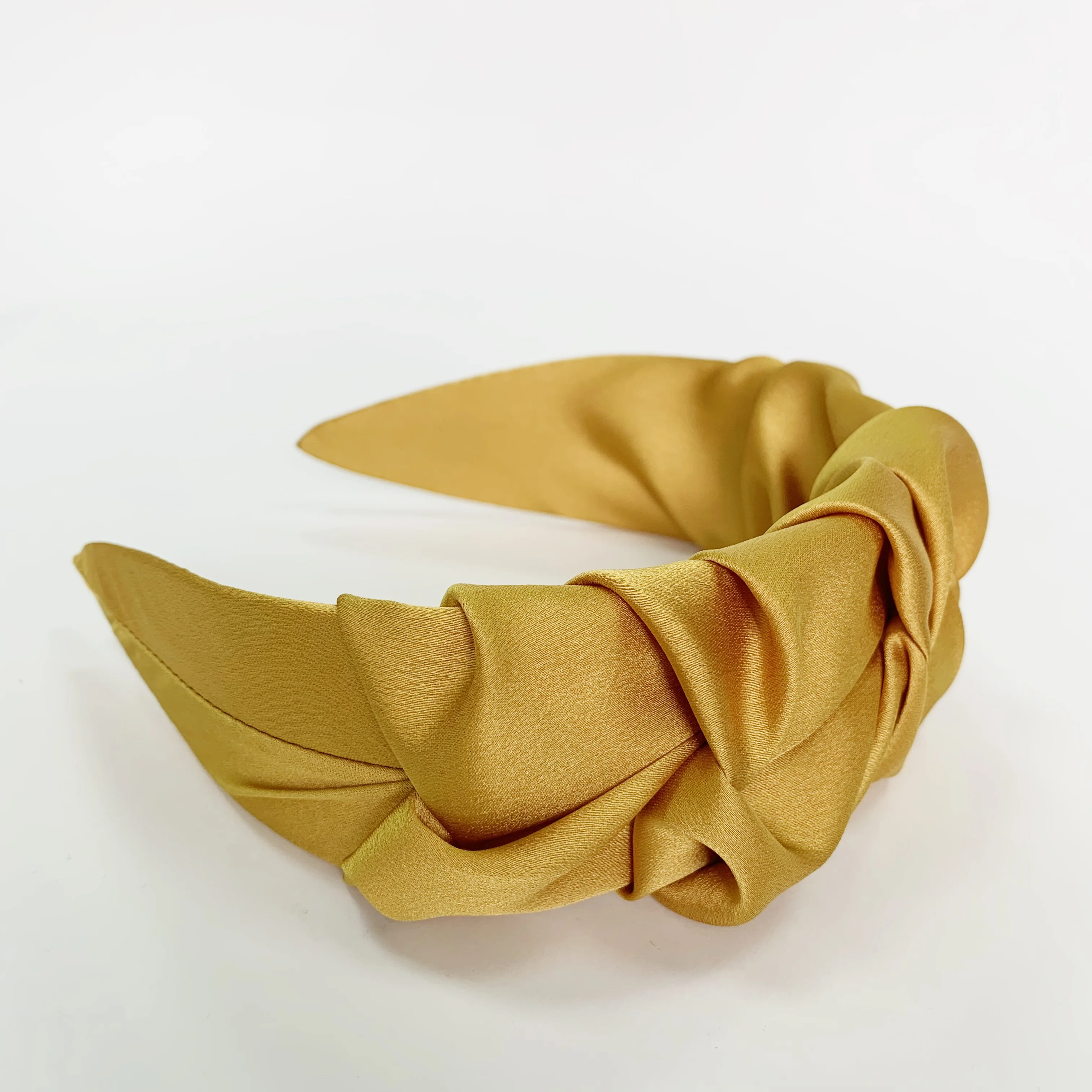 Factory Custom Design Good Quality Hairband Women 2021 Popular Pleated Flowers Shape Pink Wide Satin Silk Headband for