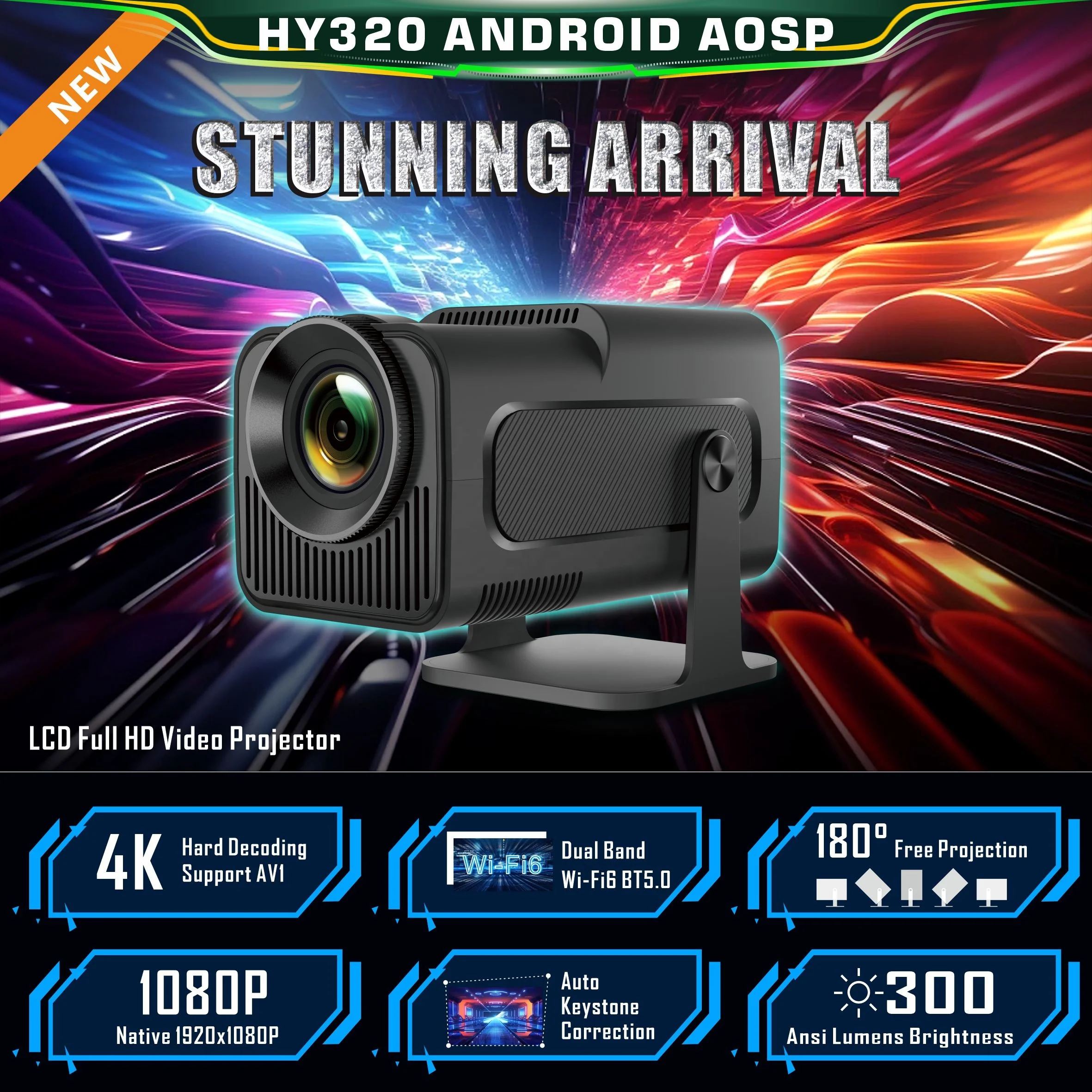 HY320 工場直販 1080P Android 11 システム WiFi 6 4K フルHD LED