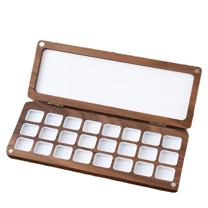 YOGO  Retro Walnut Wooden Palette Box Magnetic Lid Empty Wood Watercolor Palette With 9/ 12/ 24 /36 Pans Grids for Water Color
