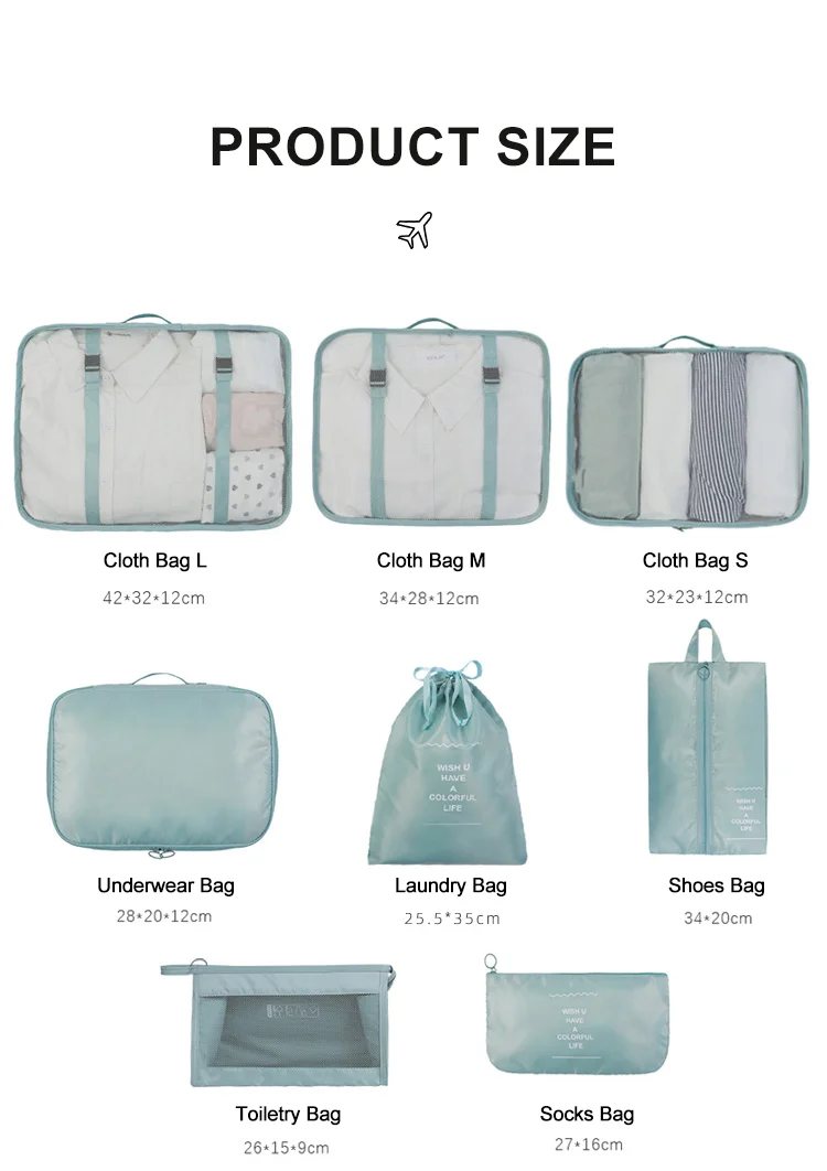 Custom Lightweight Polyester Waterproof Luggage Packing Cubes Travel