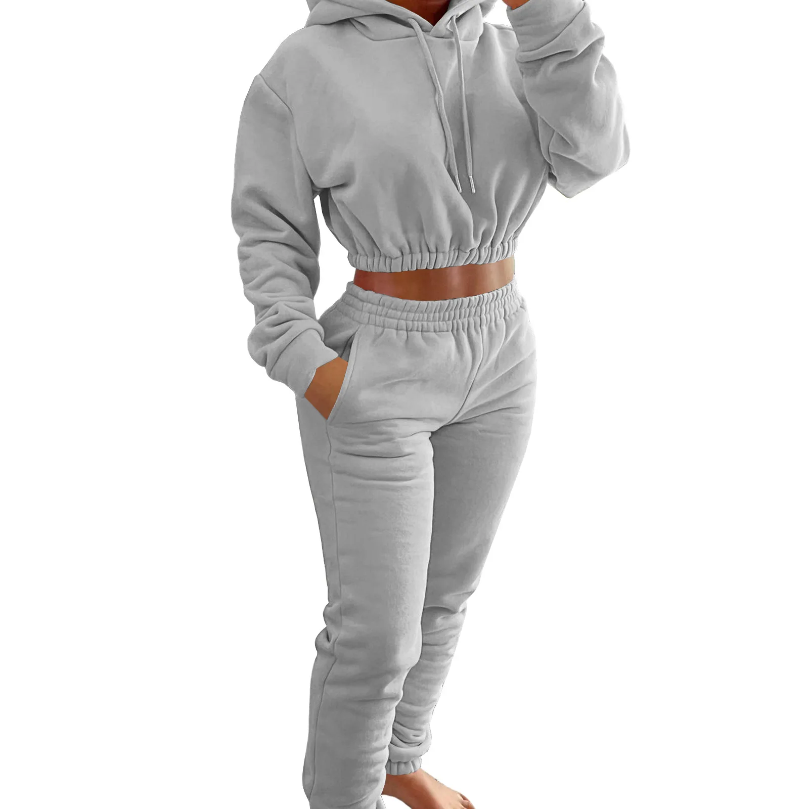 Fashion Bulk Fleece Crop Winter Stacked Sweat Suit Unisex 2 Piece