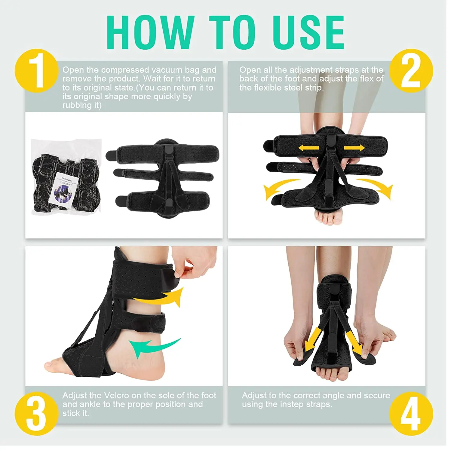 3 Adjustable Straps Plantar Fasciitis Night Splint Foot Drop Orthosis
