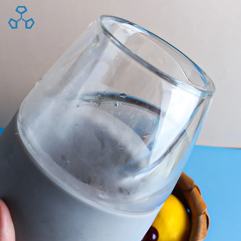 Freeze 12oz Transparent Unique Unbreakable Double Wall Beer Mugs Glasses With Grey Silicone Band