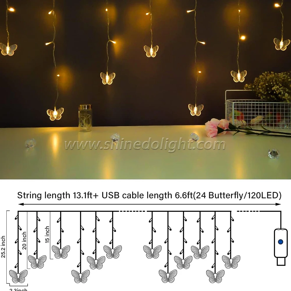 Hot LED Christmas butterfly String Lights Bedroom Background Birthday Gift Indoor Garland Curtain Lights
