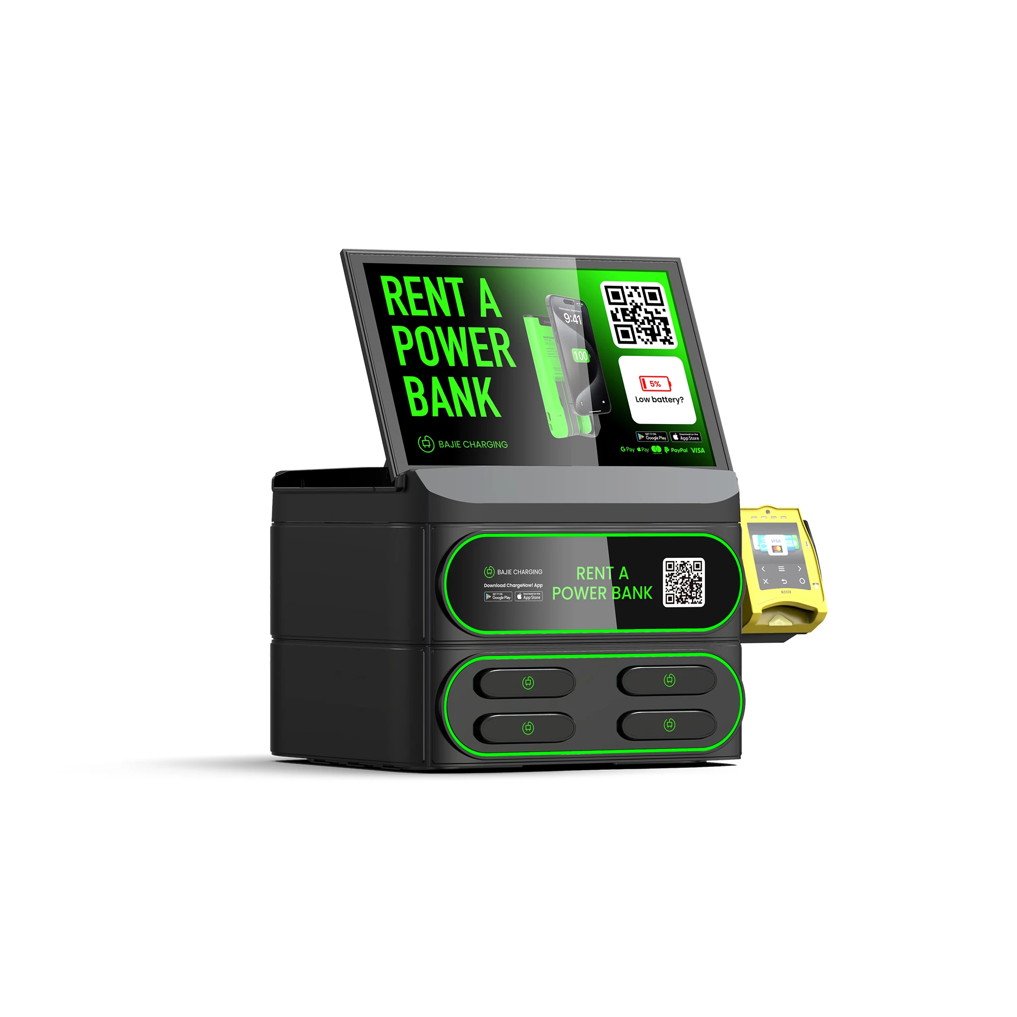 4-Slot Fast Charger Mobile Phone Charging Vending Machine Stackable Power Bank Sharing Rental with Scanning Standing Station