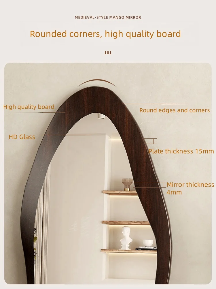 Solid wood base MDF frame full size standing floor home decor retro style long mirror living room salon mirror spiegel espejo